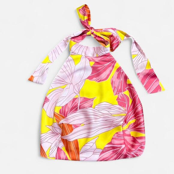 NWT Sigrid Olsen Pink & Yellow Satin Sleeveless Tie Back Cropped Halter Top S - Picture 5 of 7